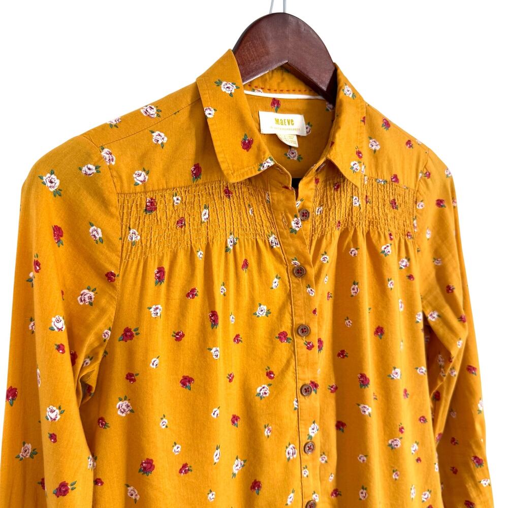 Marve By Anthropologie Sz US 00 XS Yellow Floral Long Sleeve Blouse Shirt Top - Picture 5 of 7
